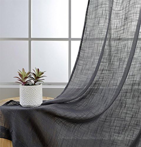MIUCO Semi Sheer Curtains Poly Linen Textured Solid Grommet Curtains