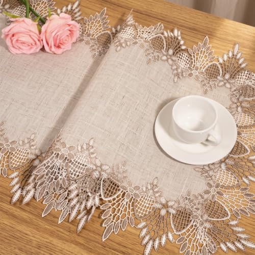 Beige Lace Coffee Table Runners 36 inches Neutral Linen Table Runner