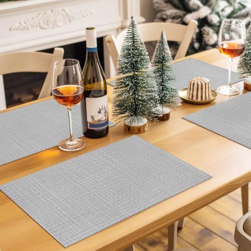 Minimalist Solid Color Placemats Set of 8, Cotton Linen Fabric Place