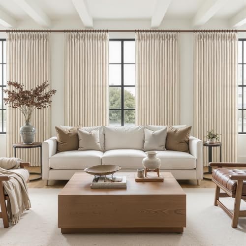 Extra Long 108 Inch Pinch Pleated Natural Living Room Curtains 4