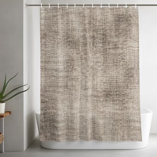 Vintage Beige Linen Texture Shower Curtain, Minimalist Brown