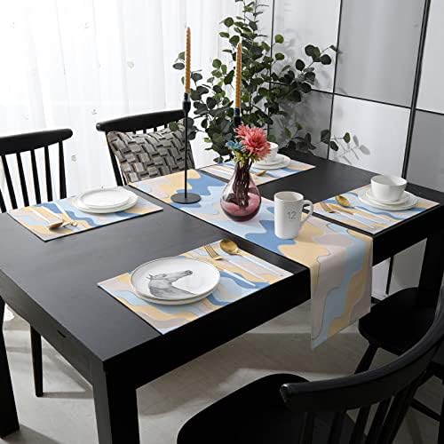 Geometric Ripple Table Mats Set of 4 With Table Runner 90 Inches