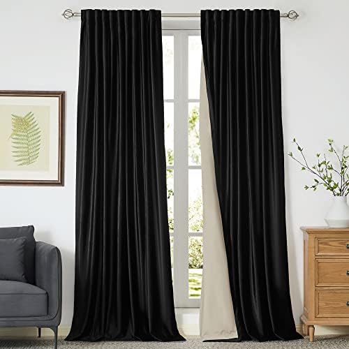 Black Blackout Velvet Curtains 72 inch for Living Room,Full Blackout