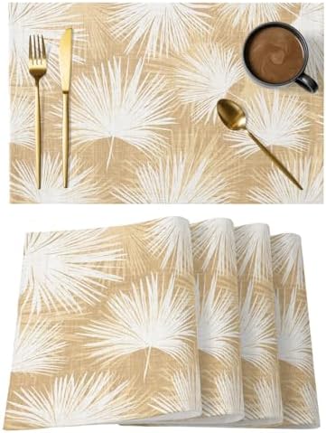 Placemats Set of 8, Beige Palm Leaves Coastal Woven Placemat, Linen