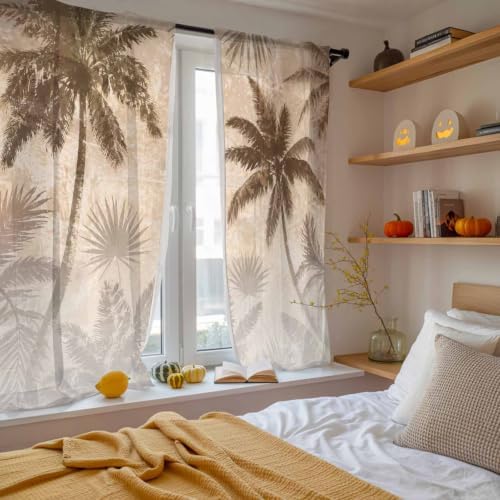 Palm Trees Sheer Curtains 72 Inches Long, Tropical Coconut Palms