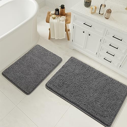 LOCHAS Bathroom Rugs Sets 2 Piece, Chenille Non Slip Bath Mat Set