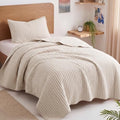 Exclusivo Mezcla Stripe Quilted Twin Quilt Bedding Set, Beige Cream