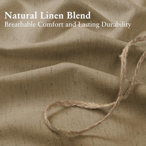 QiyI Extra Long Boho Linen Shower Curtain with Ruffle Hem, Khaki, 72 x