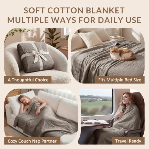 Exclusivo Mezcla 4-Layer 100% Cotton Muslin Queen Size Blanket, Taupe
