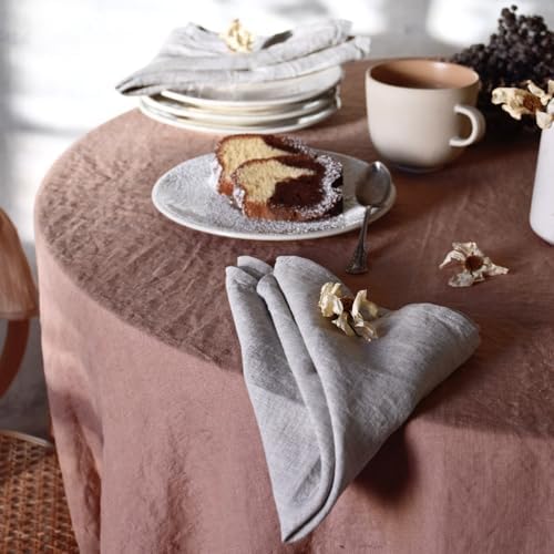 100% Pure Linen Solid Color Round Table Cover,Natural Fabric