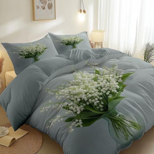 Duvet Cover Elegant Plants Bouquet Print with 2 Pillow Shams Perfect
