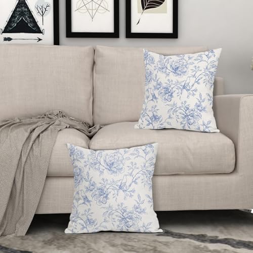 White Blue Chinoiserie Pillow Covers 22x22 Set of 2 Decorations