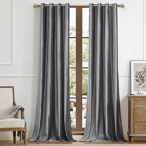 BULBUL Velvet Grey Blackout Curtains 120 inch Long for Living Room