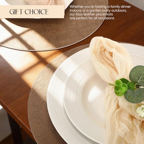 Mifoci Placemats Set of 10 Round Faux Leather Placemats Dual-Sided