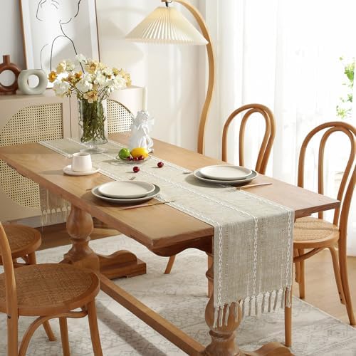 Wracra Rustic Linen Table Runner, Coffee Table Runners 90 inches Long