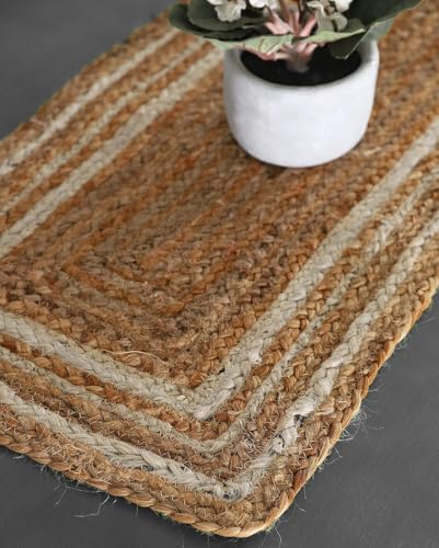 Beige & White Jute Table Runner Rug – 13 x 120 Inches – Handmade