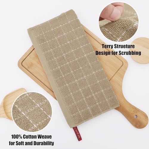 Homaxy 100% Cotton Terry Kitchen Dish Cloths, 6 Pack, Tan