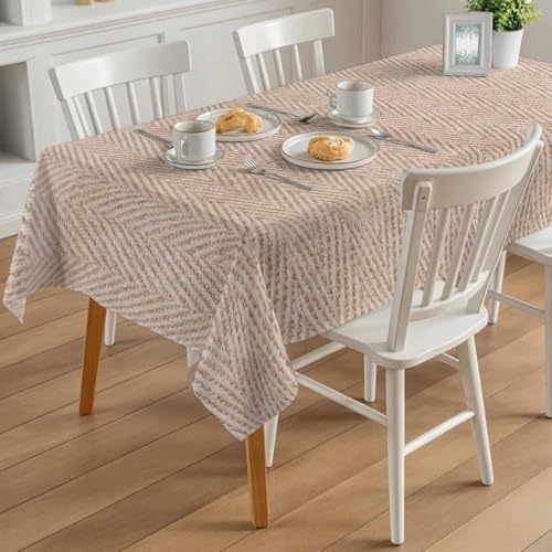 Beige Burlap Texture Table Cloth Waterproof Tablecloths, Farmhouse