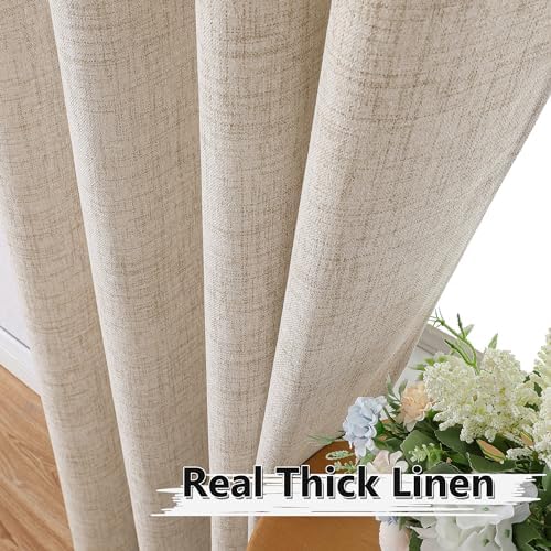 Tollpiz Linen Curtain Living Room Rod Pocket Semi Sheer Curtains