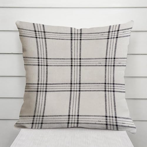 ArogGeld Plaid Pillow Cover Natural and Black White and Black Plaid