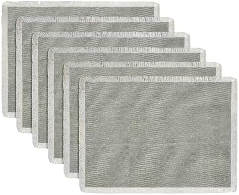 Hausattire Cotton Frayed Placemats Set of 6 Dining Table 13x19 Inch