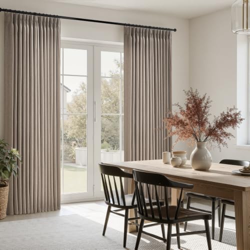 84 Inches Taupe Pinch Pleated Curtains 2 Panels Linen Textured