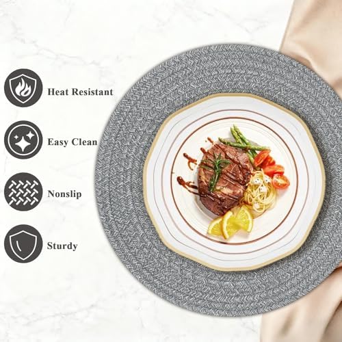 Round Placemats Set of 6, Cotton Rope Woven Table Mats, Hot Pads for