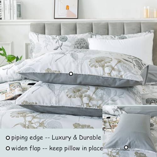 FADFAY Floral Duvet Cover Sets Queen Size 100% Cotton Ink Grey Vintage