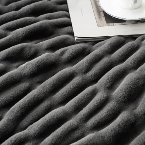 BATTILO Grey Faux Fur Throw Blanket for Couch, 60"x80", Double Side