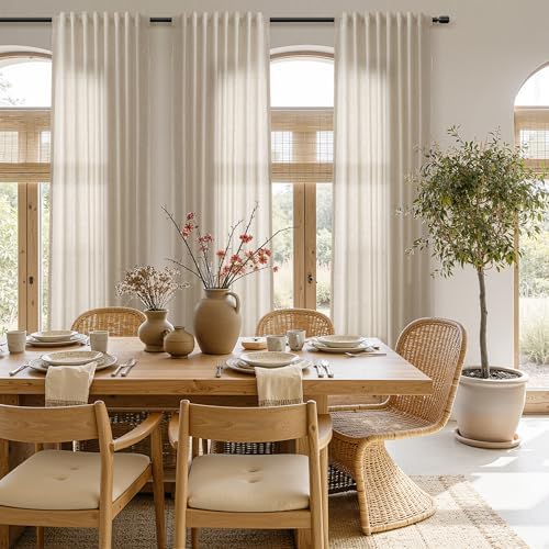 Nanspring Linen Curtain 84 Inch Long for Living Room Hook Belt Birch