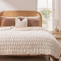EverGrace Luxurious Soft Ruched Velvet Quilt Set King Size Khaki Tan