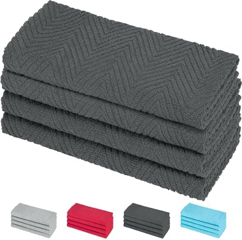 DecorRack 100% Cotton Kitchen Towels 15x25 in, 400 GSM, Gray