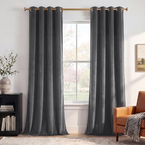 StangH Grey Velvet Curtains Room Darkening for Living Room, W52xL108