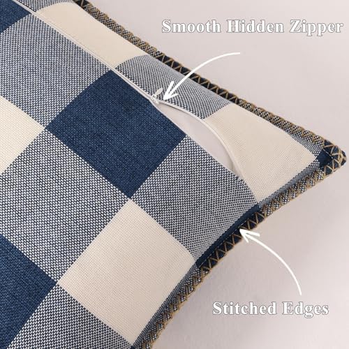 decorUhome Fall Plaid Linen Throw Pillow Covers 22x22 Set of 2 Navy