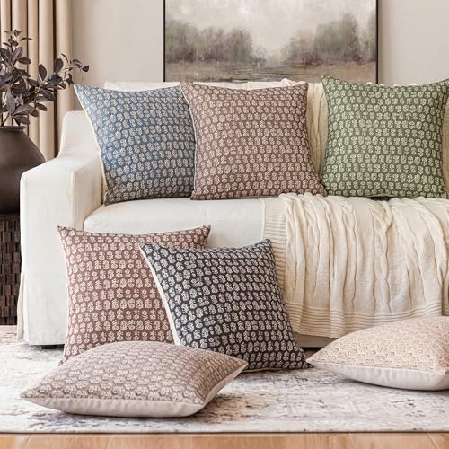 Foindtower Decorative Floral Print Throw Pillow Covers 22×22 Sage