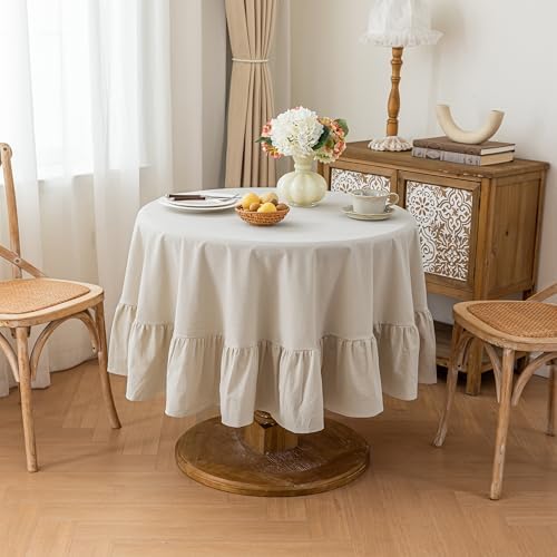 Solid Off-White Ruffled Tablecloth Fall Washed Cotton Table Cloth