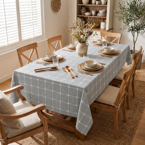 Horaldaily Rustic Plaid Table Cloth, Gray, 60×120 Inch Rectangular