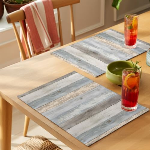 Wood Grain Placemats Set of 8 Rustic Slate Gray Wooden Striped Rustic