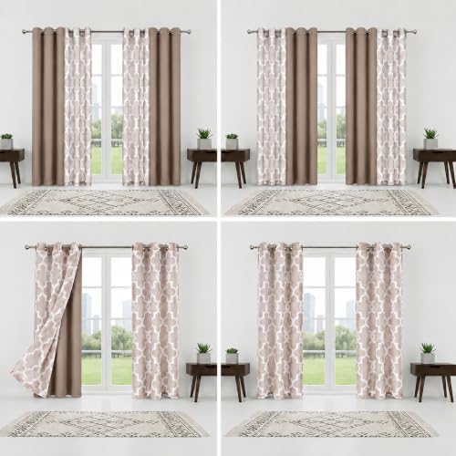 4-Piece Mix and Match Curtain Set, Taupe, 35" W x 84" L Each