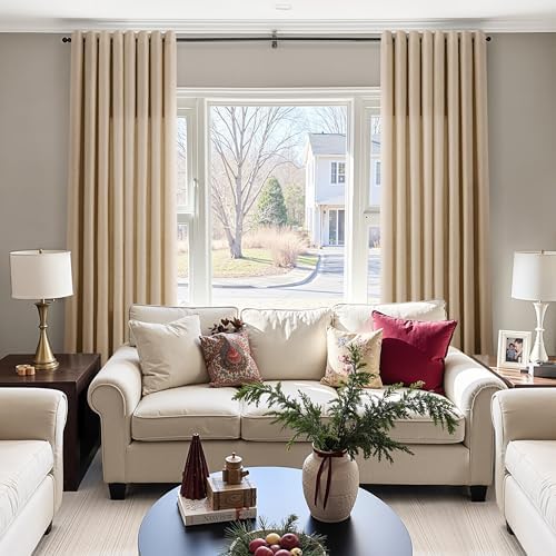 Nanspring Linen Curtains 96 Inches for Living Room Grommet Taupe