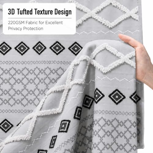 Accnicc Boho Fabric Shower Curtain with Metal Hooks, 3D Tufted Striped
