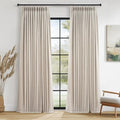Extra Long 100% Blackout Pinch Pleated Beige Curtains 120 Inches 2