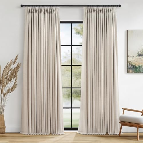 Extra Long 100% Blackout Pinch Pleated Beige Curtains 120 Inches 2