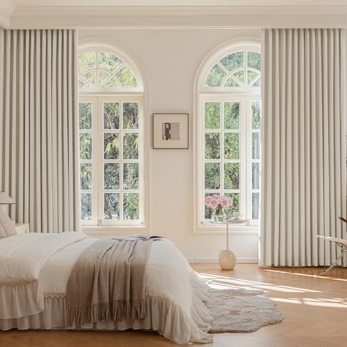Natural Linen Full Blackout Pinch Pleated Curtains 2 Panels 40"Wx120"L