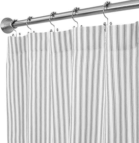 Alloy Gray and White Ticking Stripe Shower Curtain Woven Cotton
