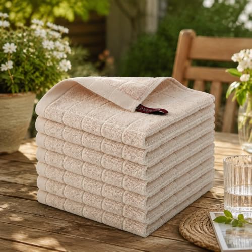 7 Pack Beige 12 x 12 Inch Cotton Terry Kitchen Dish Cloths