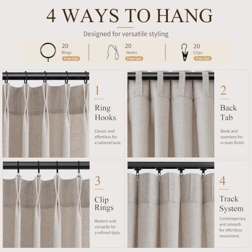 Hokibero Oatmeal Pinch Pleated Linen Curtains 84 Inch Long for Living