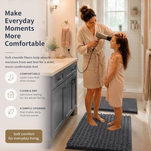 Yimobra Bathroom Rug Set 3 Piece, Super Absorbent Bath Mat Set, Dark