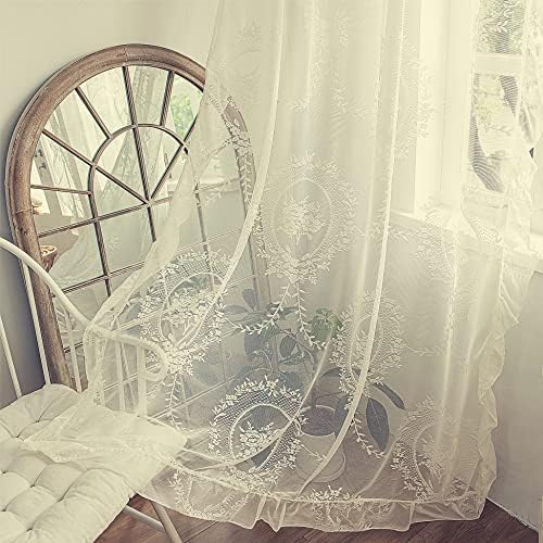Deeprove Ivory Lace Curtains 108 inches Long 2 Panels Set, French