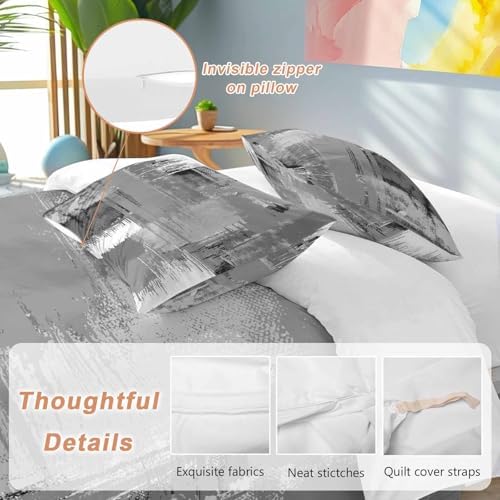 Grey Abstract Bedding Queen Duvet Cover Set, 3 Piece Microfiber Soft